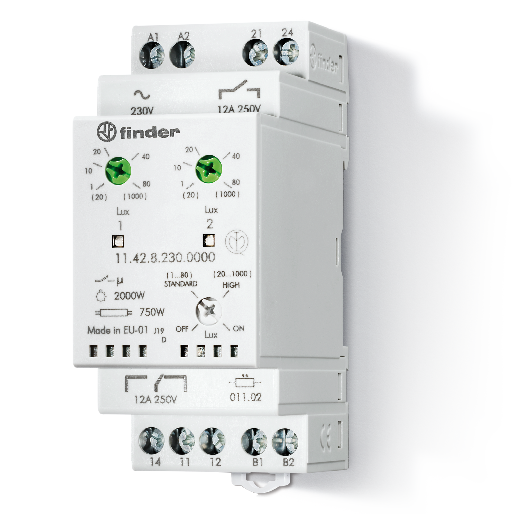 Finder DAYLIGHT SWITCH, SURFACE MOUNT HEAD, 2 CHANNEL,1CO+1NO 12A@250VAC