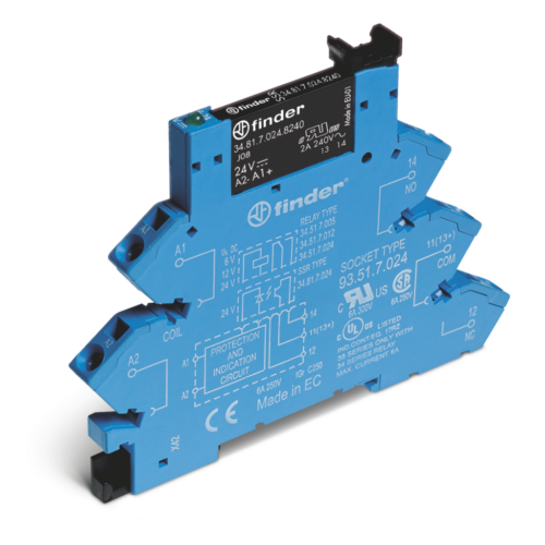 Finder Type 38.91 SSR RELAY MODULE, OUTPUT 6A@24VDC, 24VDC CONTROL, SPRING CLAMP