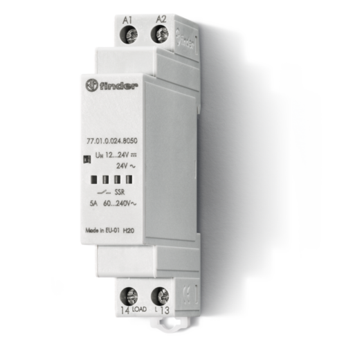 Finder Type 77.01 SSR DIN MOUNT, ZERO CROSSING, 5A 230VAC LOAD,12-24VDC, 24VAC CONTROL