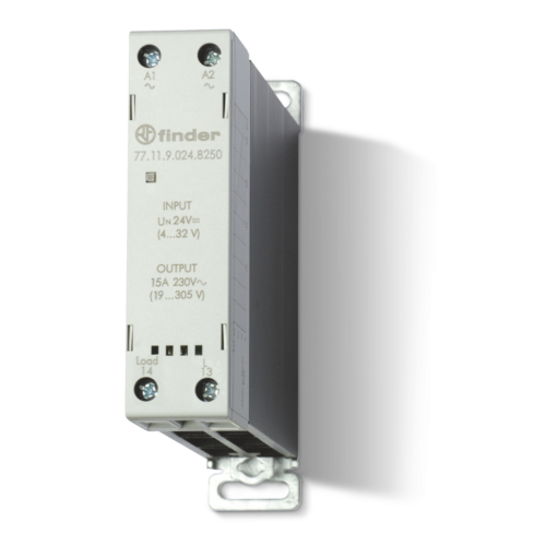 Finder Type 77.11 SSR, INTEGRAL HEATSINK, DIN MOUNT ZERO CROSSING 15A 230VAC LOAD, 24VDC CONTROL