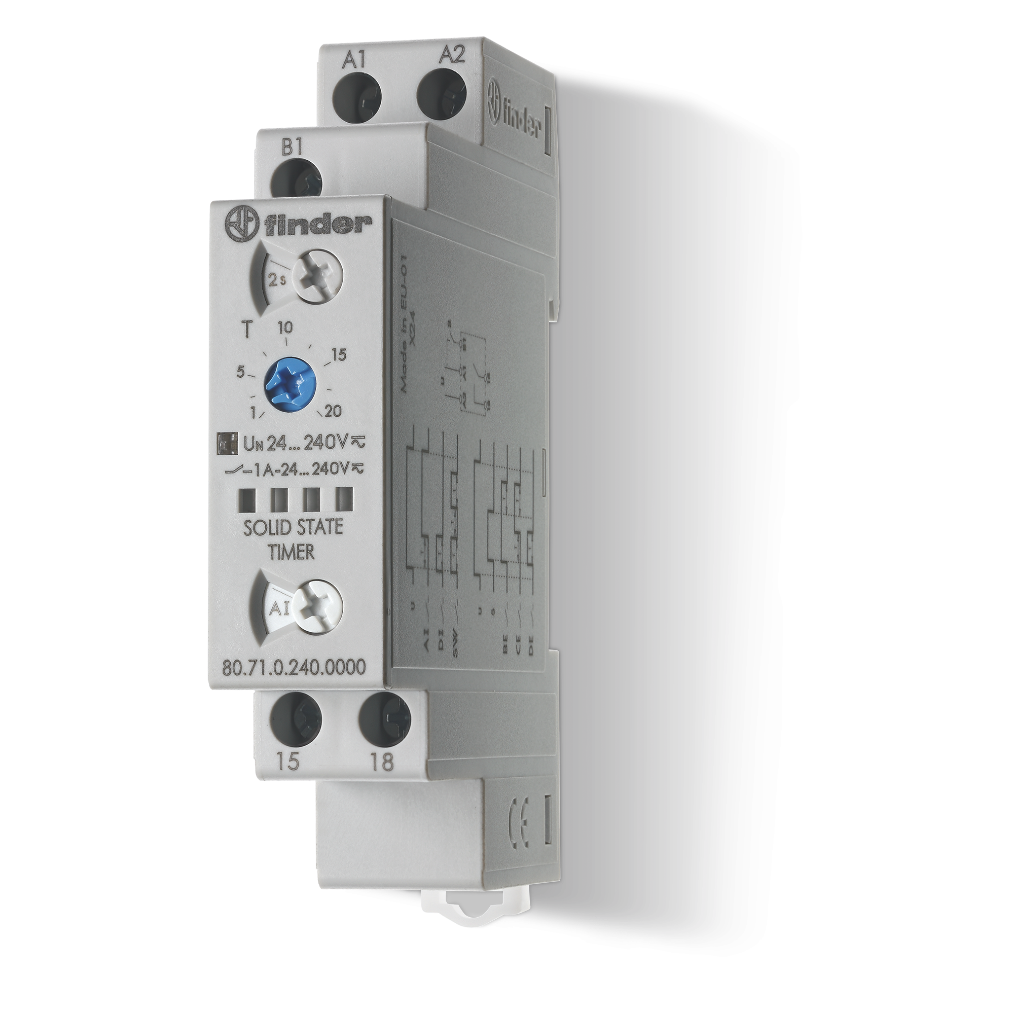 Finder TIMER MULTIFUNCTION (AI,DI,SW,BE,CE,DE), 0.1s - 24h, SSR/1A,12-240VAC/DC