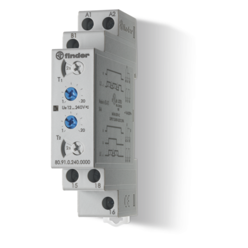 Finder TIMER ASYM RECYCLING (LI), 0.1s - 20h, 1CO 16/30A@250/400VAC,12-240VAC/DC