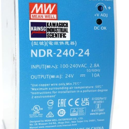 Mean Well NDR-240-24 DIN Rail Power Supply – 240W, Single Phase