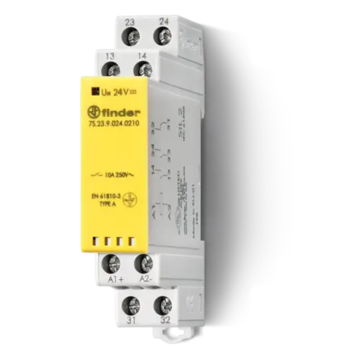 Finder RELAY FORCE-GUIDED CONTACTS, DIN MOUNT, 2NO+1NC 6A@250VAC, AgNi+Au, 24VDC COIL