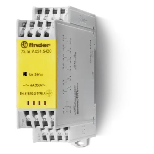 Finder RELAY FORCE-GUIDED CONTACTS, DIN MOUNT, 4NO+2NC 6A@250VAC, 230VAC COIL