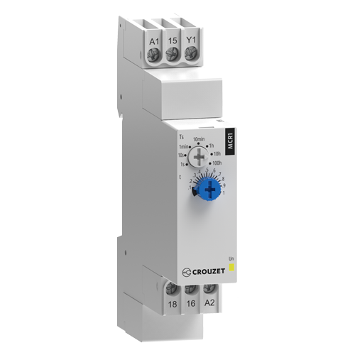 Crouzet MCR1 Timer – Delay-Off (C), 0.1s/100h, 1CO 10A, 24-240AC/24VDC