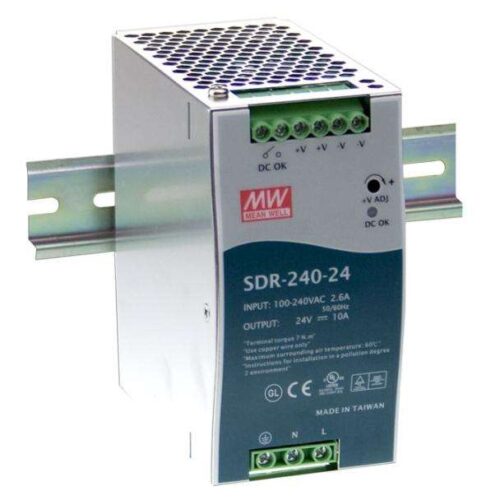 Mean Well SDR-240-24 DIN Rail Power Supply – 240W, Single Phase