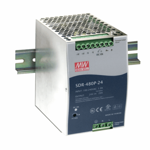 Mean Well SDR-480P-24 DIN Rail Power Supply – 480W, Single Phase, PFC
