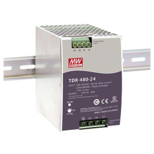 Mean Well TDR DIN Rail Power Supply – 2/3 Phase, 340-550VAC Input