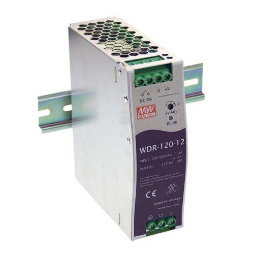 Mean Well WDR-120 DIN Rail Power Supply – 120W, 2/3 Phase, 180-550VAC Input