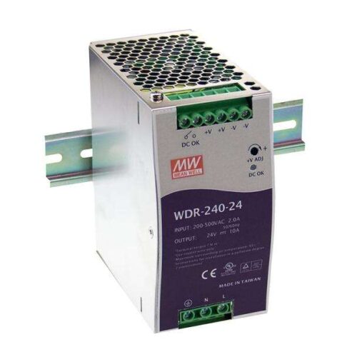 Mean Well WDR-240-24 DIN Rail Power Supply – 240W, 2/3 Phase, 180-550VAC Input