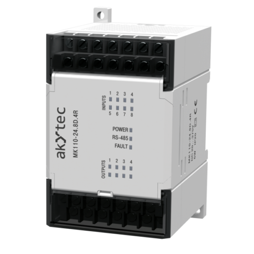 akYtec MK110 Digital I/O Module – 8DI + 4 Relay, Modbus RTU, 24VDC