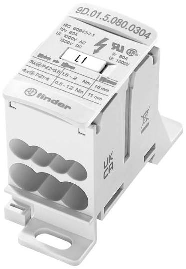 DISTRIBUTION BLOCK 80A, IN 3x 2.5-16mm, OUT 4x 2.5-16mm 